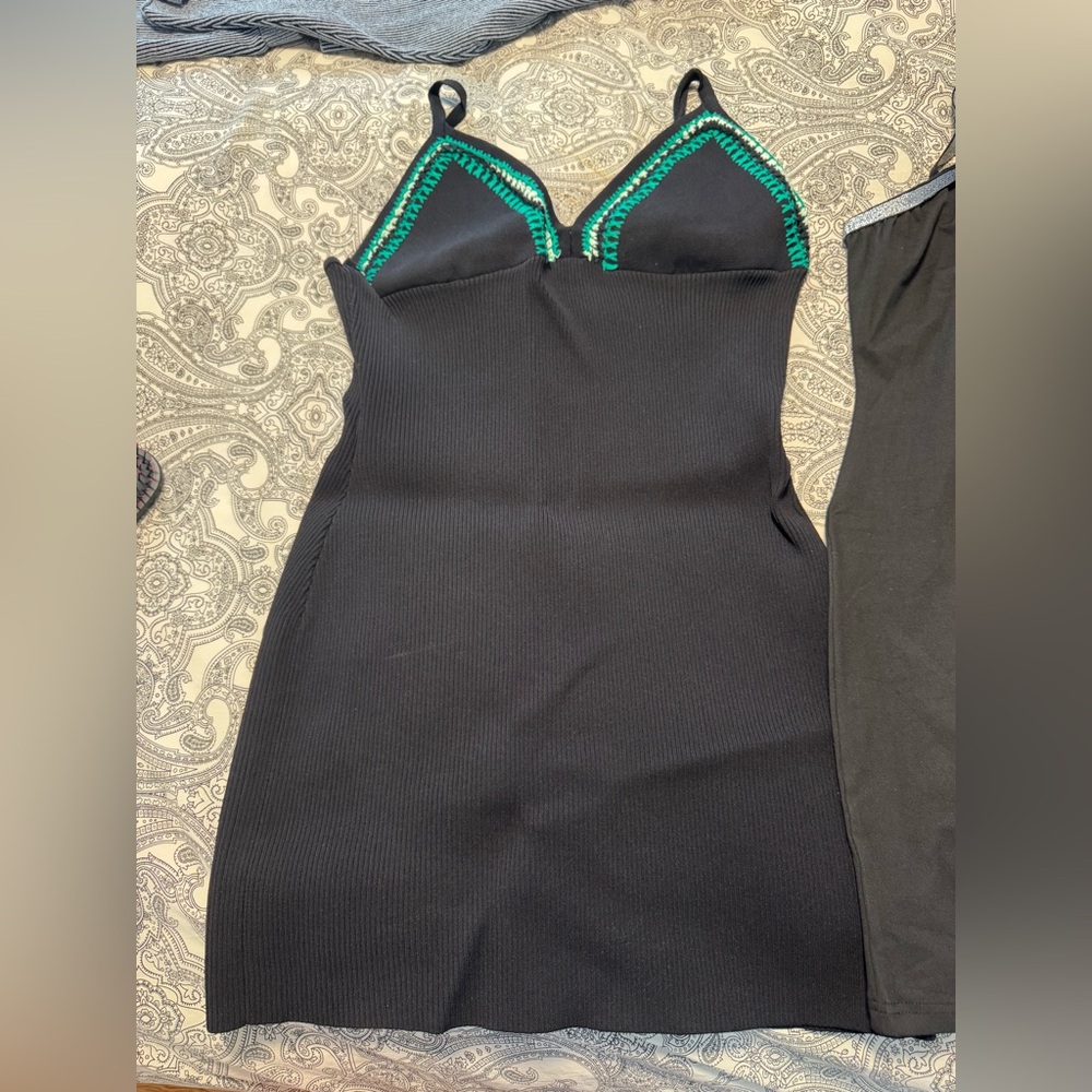 FOREVER 21 Black Dress with Green Trim